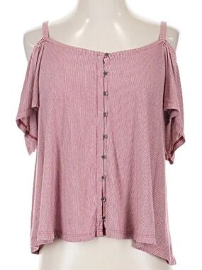 American Eagle Outfitters Pink Striped Cold-Shoulder Button-Front Camisole
